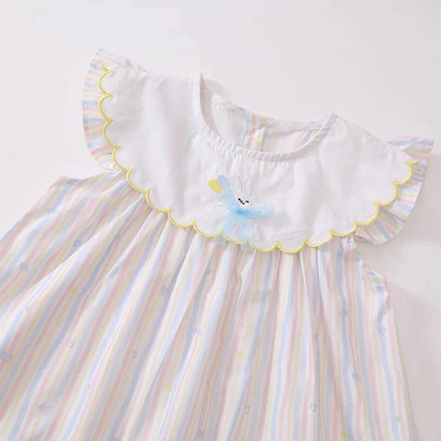 Girls Striped Embroidered Dress 2025 New Summer Baby Korean Version Cute Little Flying Sleeve Princess Dress R250707