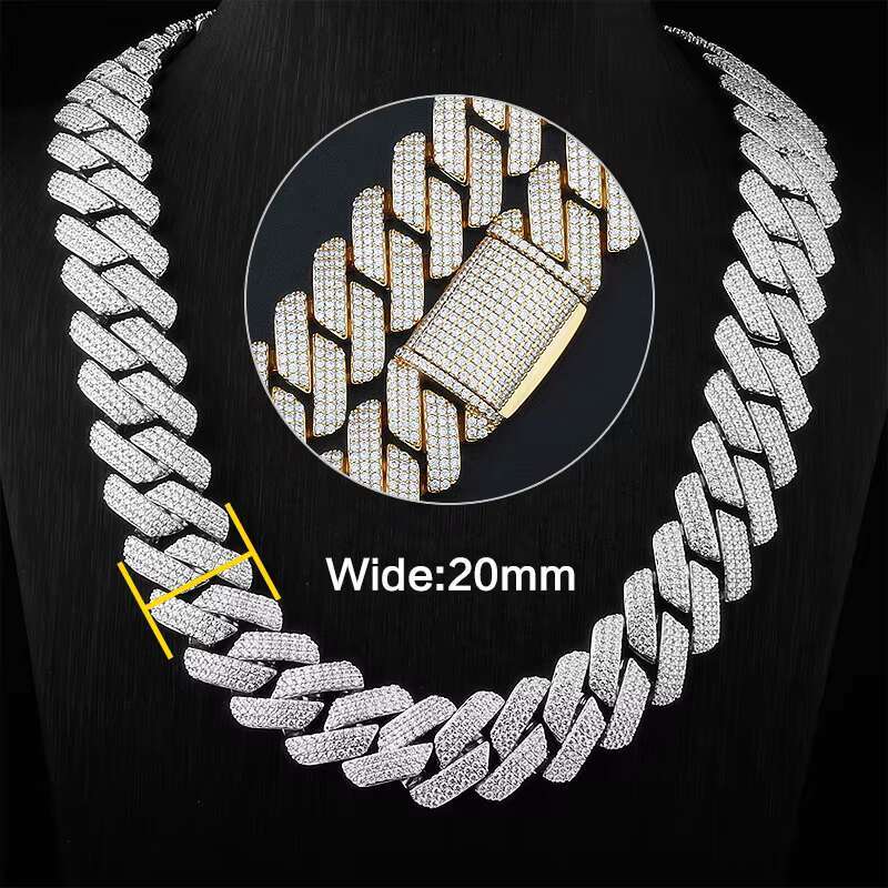 Wholesale Iced Out Jewelry Moissanite Cuban Link Chain Necklace 925 Sterling Silver Vvs Diamond 14K Gold 10Mm 16Mm 20Mm for Men
