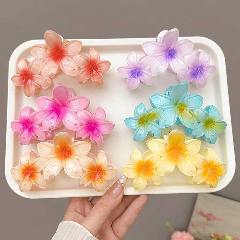 Fashion Gradient Egg Flower Hair Claws Clips for Women and Girls Sweet Acrylic Hairpins Summer Beach Hawaiian Hair Accessories Y250707