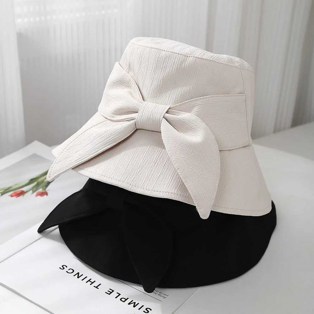 2025 New Womens Bucket Hat with Big Bow Spring Summer Hats for Women Korean Style Fashion Simple Fisherman Cap Travel Sunscreen Y250707