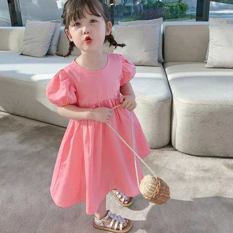 Summer Girls Dress Puff Sleeve Vestidos Round Neck Sweet Princess Dress Korean Outfits Baby Kids Childrens Clothing For Girl R250707