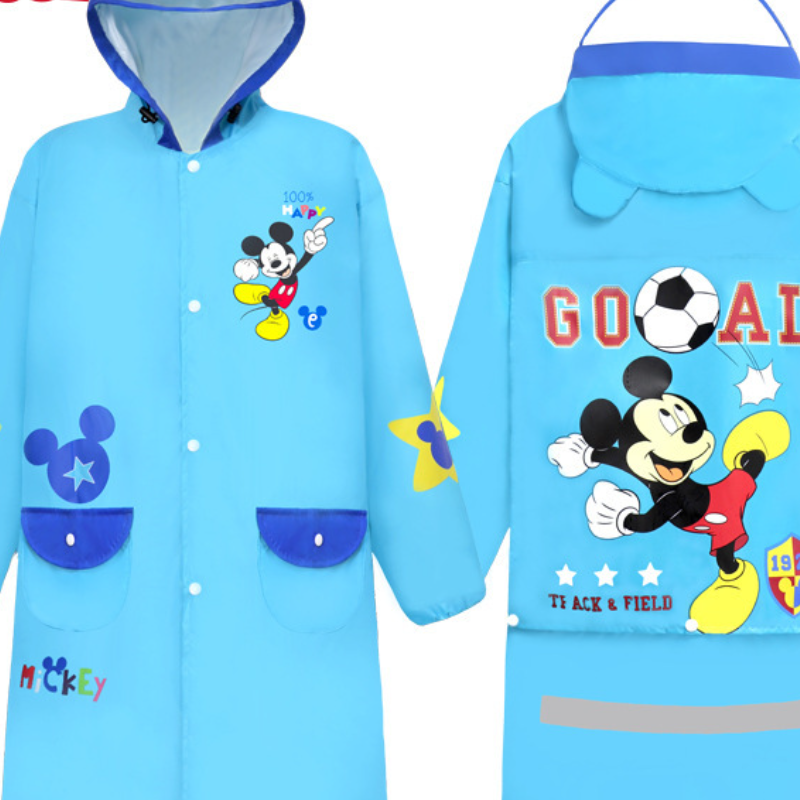 Disney children's raincoat Kid's zipper raincoat Primary school student raincoat Cartoon hiking raincoat Waterproof backpack with reflective