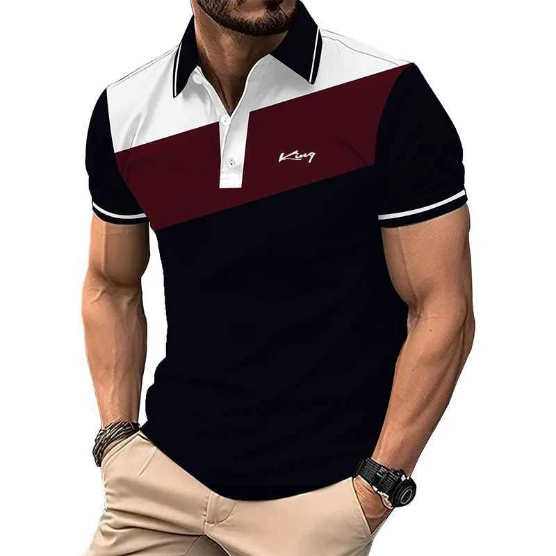 Summer Fashion Business Casual Lapel Polo Shirt Men Short Sleeve Spell Color 3D Digital Print Polo Shirt . Y250707 Y250707