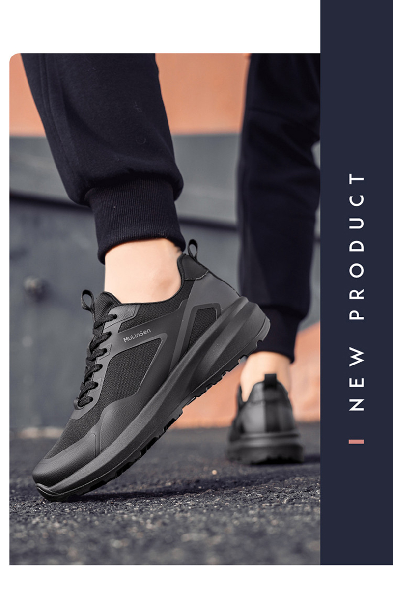 Mulinsen men's shoes spring and summer thin breathable men's mesh sports shoes 2025 new black casual shock-absorbing running shoes