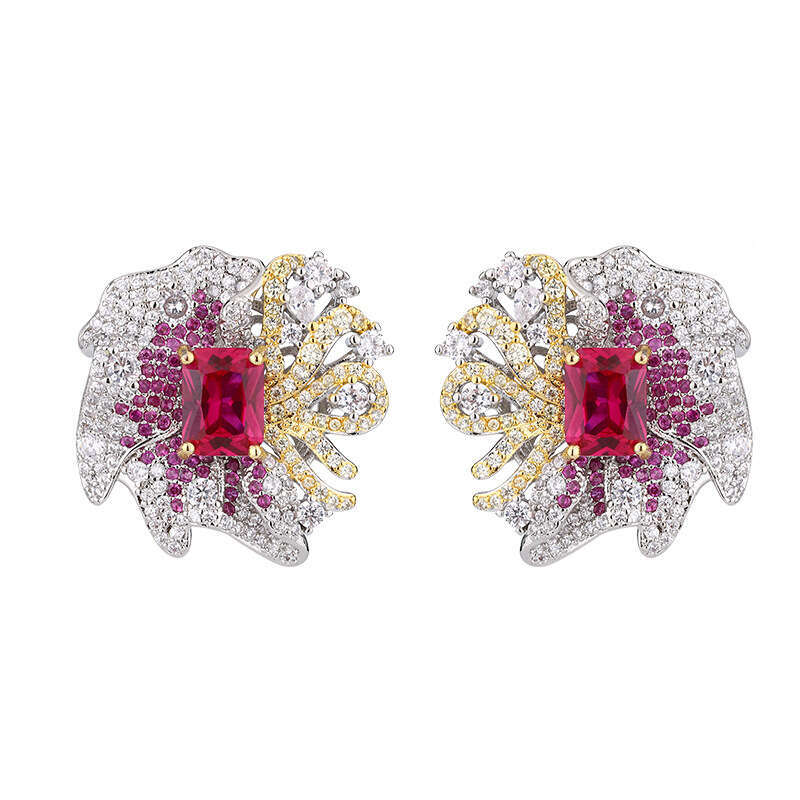 Autumn Winter New Jewelry Set Luxurious High-End Versatile Red Zircon Necklace Earrings Ring Full Dia Elegant Women's Wholesale 0F9