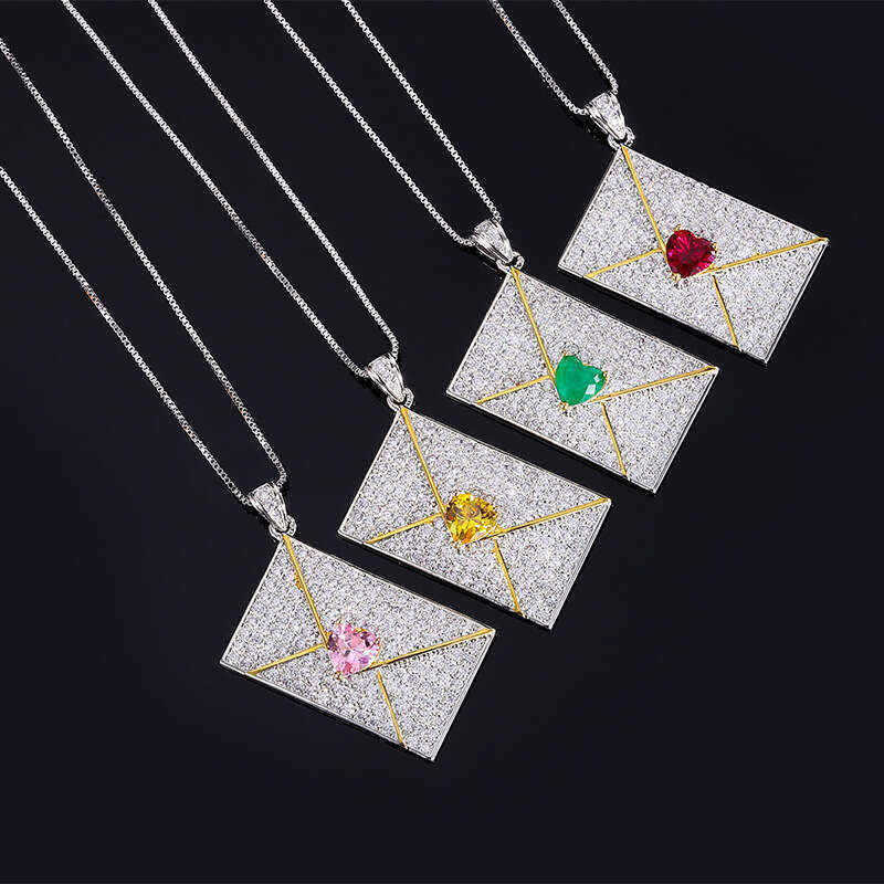 New Niche Design Creative Rectangular Necklace Fashion Versatile Full Dia Envelope Pendant Clothing Accessories Jewelry 6E3