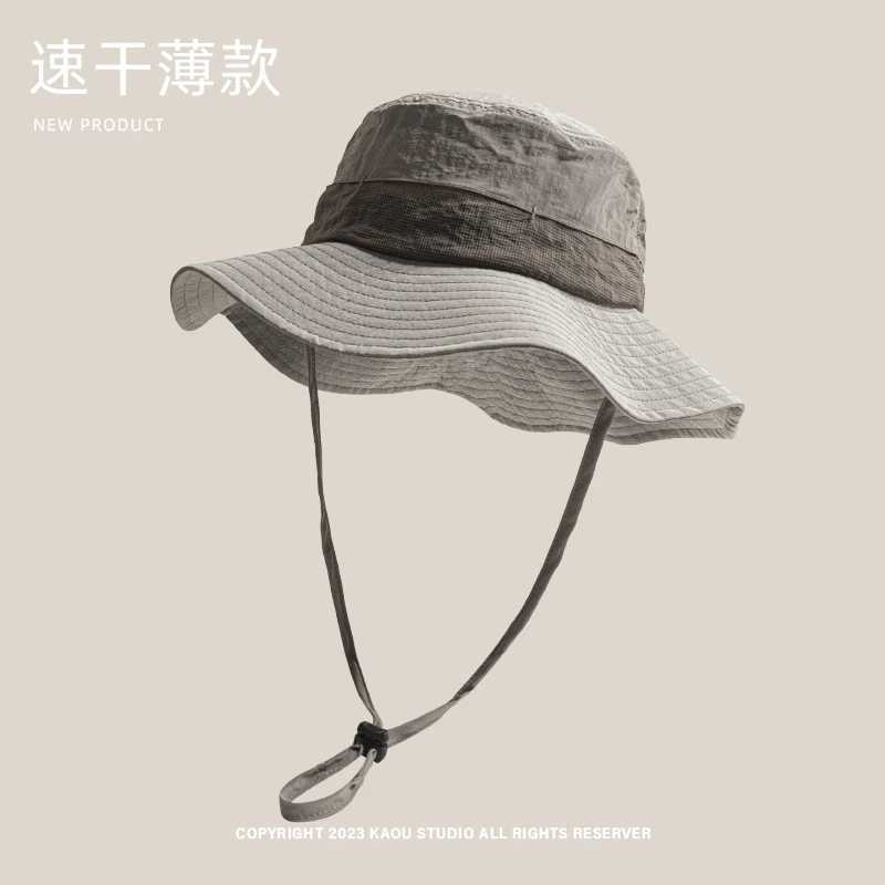 Japanese Summer Quick-drying Bucket Hat Outdoor Breathable Sun Protection Men and Women Camping Lace-up Fishing Caps Caps Y250707