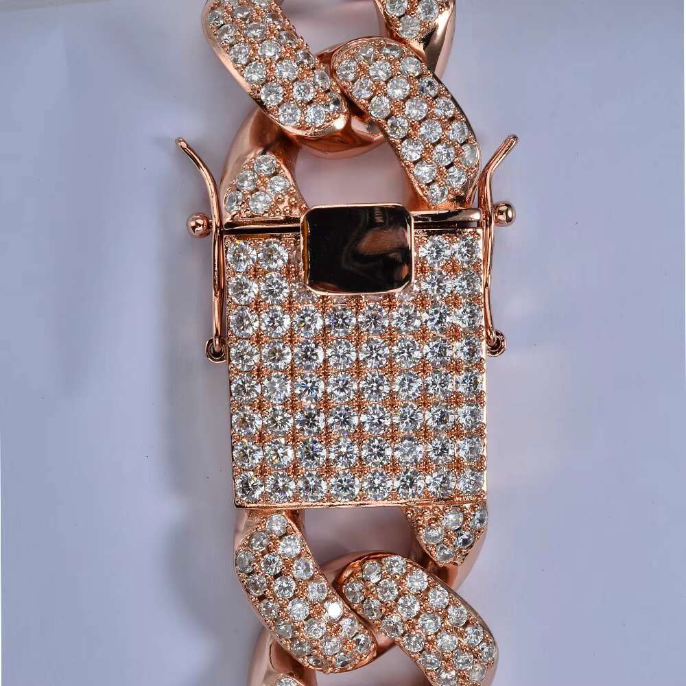 Classic Hip Hop Jewelry 30mm Iec Out Vvs Moissanite Gold Plated 925 Sterling Silver Miami Cuban Link Bracelets for Men