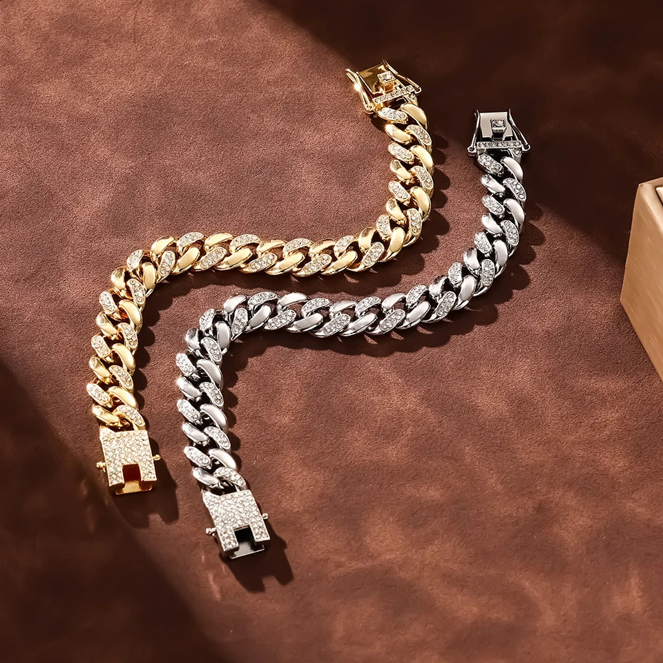 ZAkool Hip Hop Cuban Chain Women Mens Bracelet Full Shiny Rhinestone Stone Miami Bracelets Fashion Jewelry 250707
