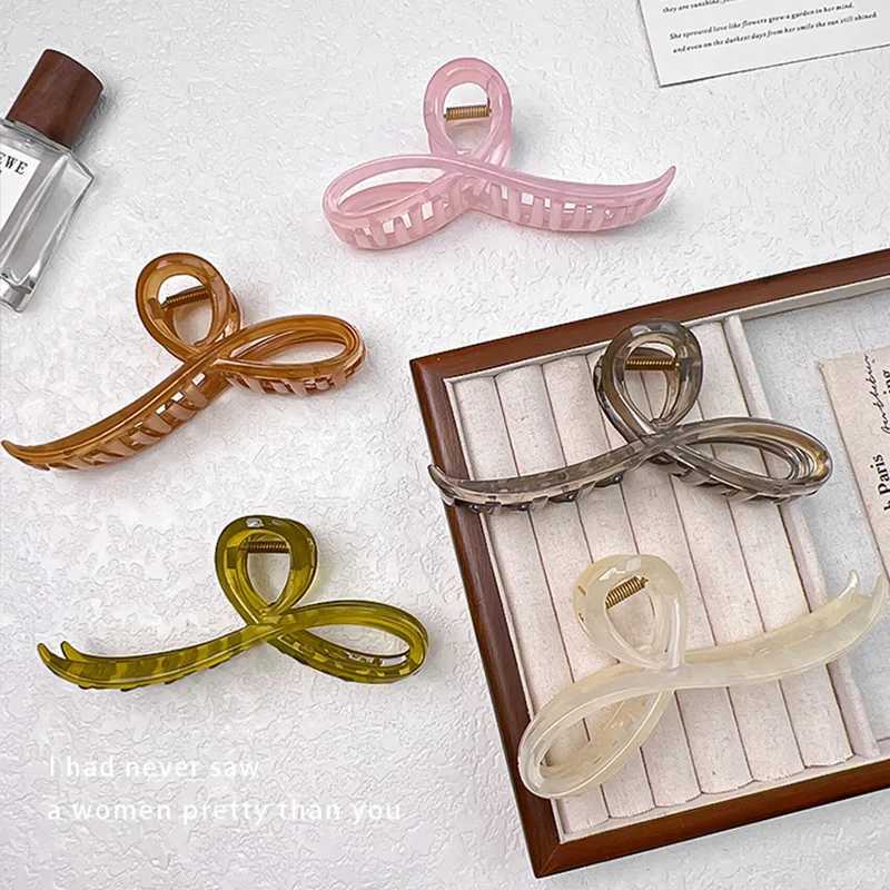 Elegant Jelly Color Bow Hair Claw For Women Girls Sweet Hair Ornament Back Headband Hair Clips Hairpin Fashion Hair Accessories Y250707
