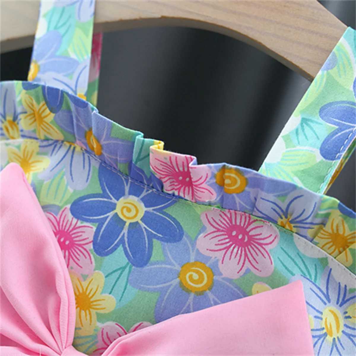 Summer Baby Girls Dress Strawberry Flowers Big Bow Strap Daily Knee Length Dress R250707