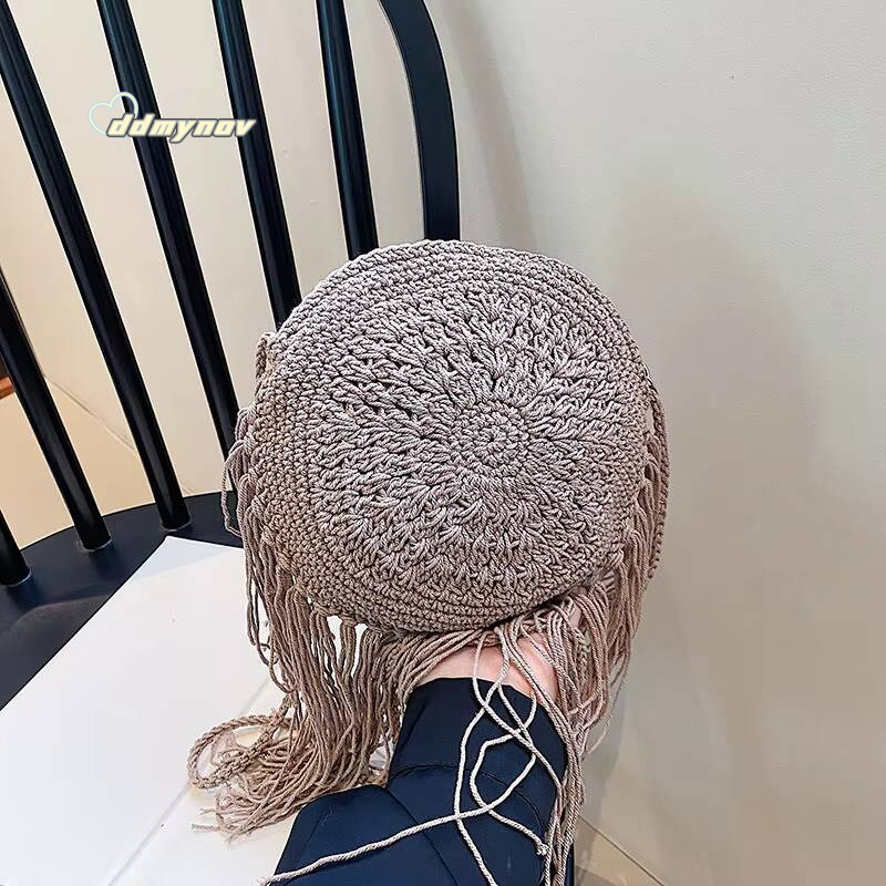 Handmade Cotton Woven Knitted Tassel Crossbody Vintage Shoulder Messenger Bag Female Fashion Beach Summer Handbags for Women ddmynov