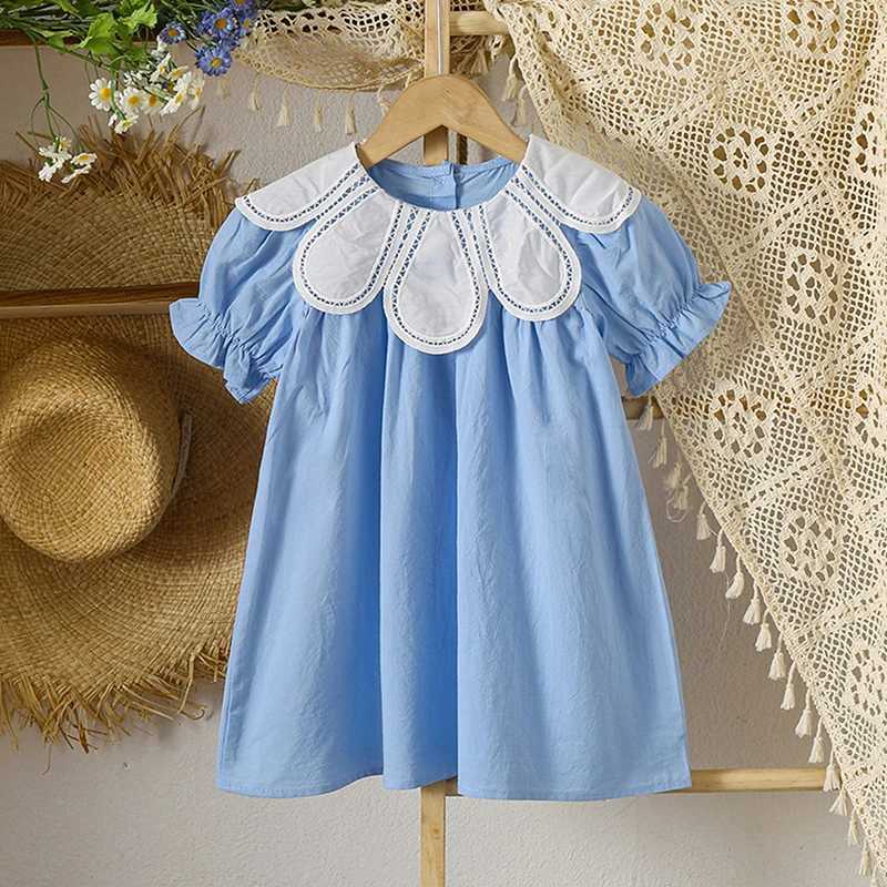 1-6 Years Girls Dress Summer Petal Collar Puff Sleeved Elegant Baby Kids Princess Birthday Dresses Children Clothes Party Dresses R250707