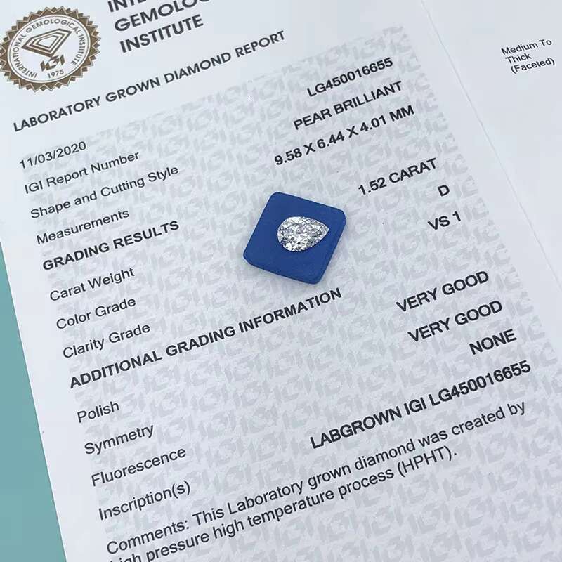 Messi Jewelry 1ct 1.5ct 2ct 2.5ct 3ct 4ct 5ct Pear Lab Diamond IGI Certified Fancy Cut HPHT CVD Pear Shape Lab Grown Diamond