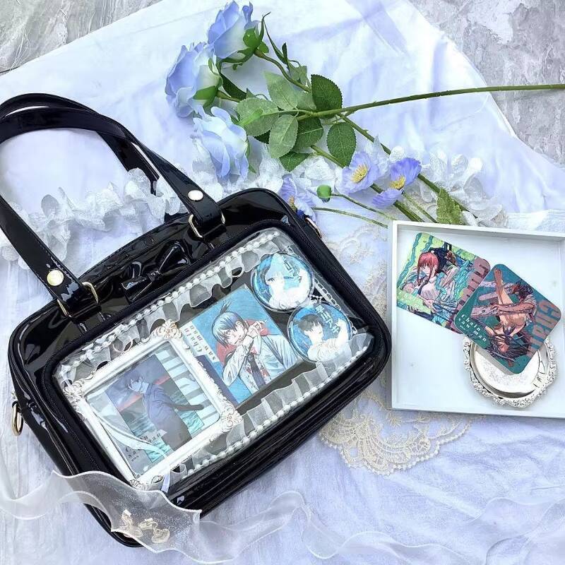 Y2K Cute Bow Ita Girl Transparent Messenger Women Fashion Shoulder Crossbody Ladys DIY Badge Tote Bag Lolita Handbag ddmynov