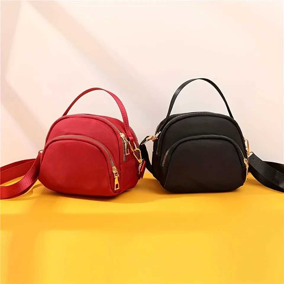 Solid Color Mini Shoulder Bag Multi-Layer Zipper Crossbody Portable Top Handle Handbag