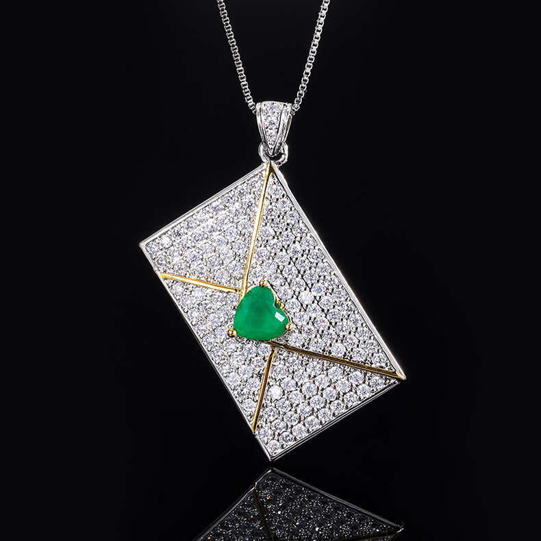 New Niche Design Creative Rectangular Necklace Fashion Versatile Full Dia Envelope Pendant Clothing Accessories Jewelry 6E3