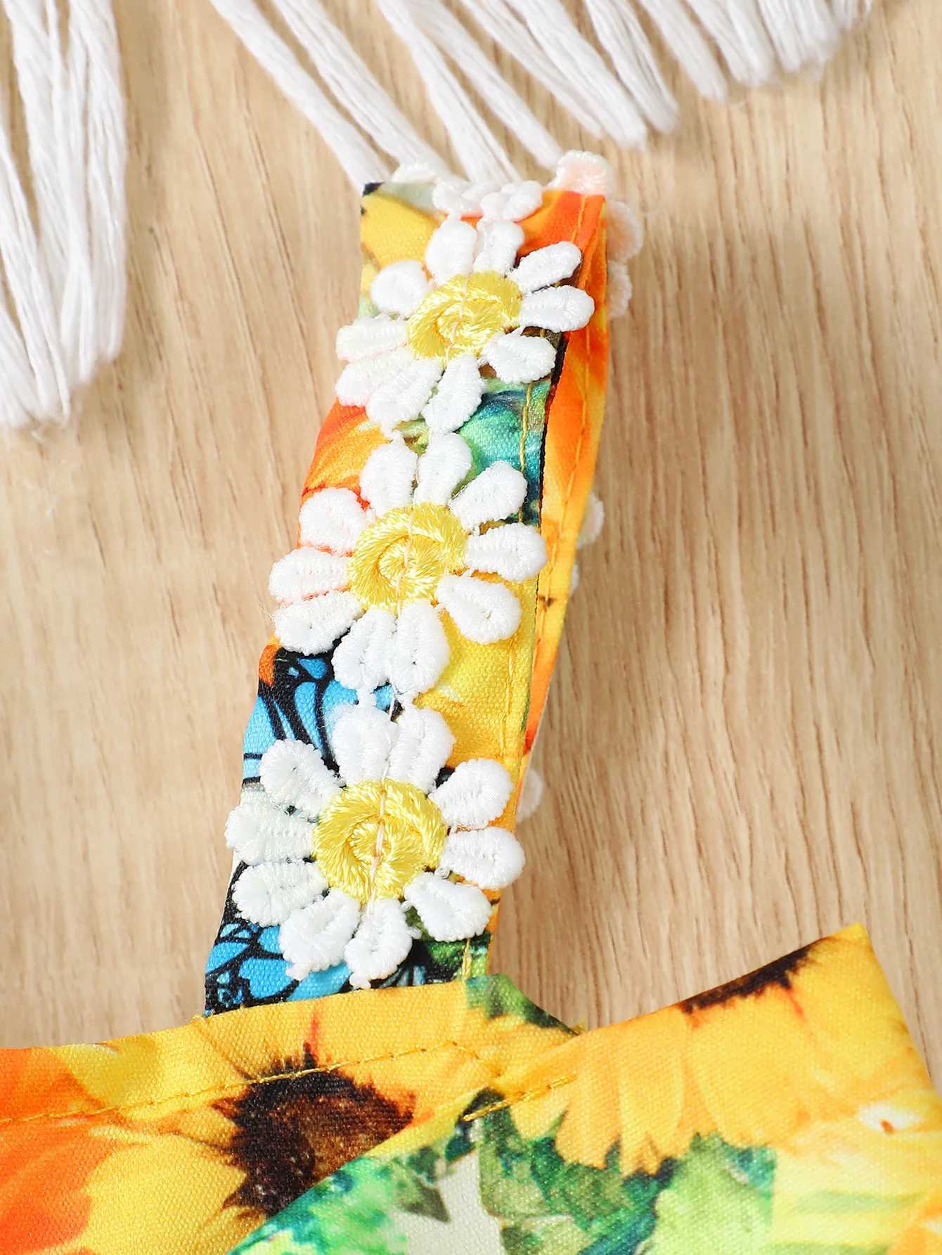 Baby Girl Summer Fashion Vacation Romantic Sunflower Flower Lace Suspender Big Bow Dress R250707