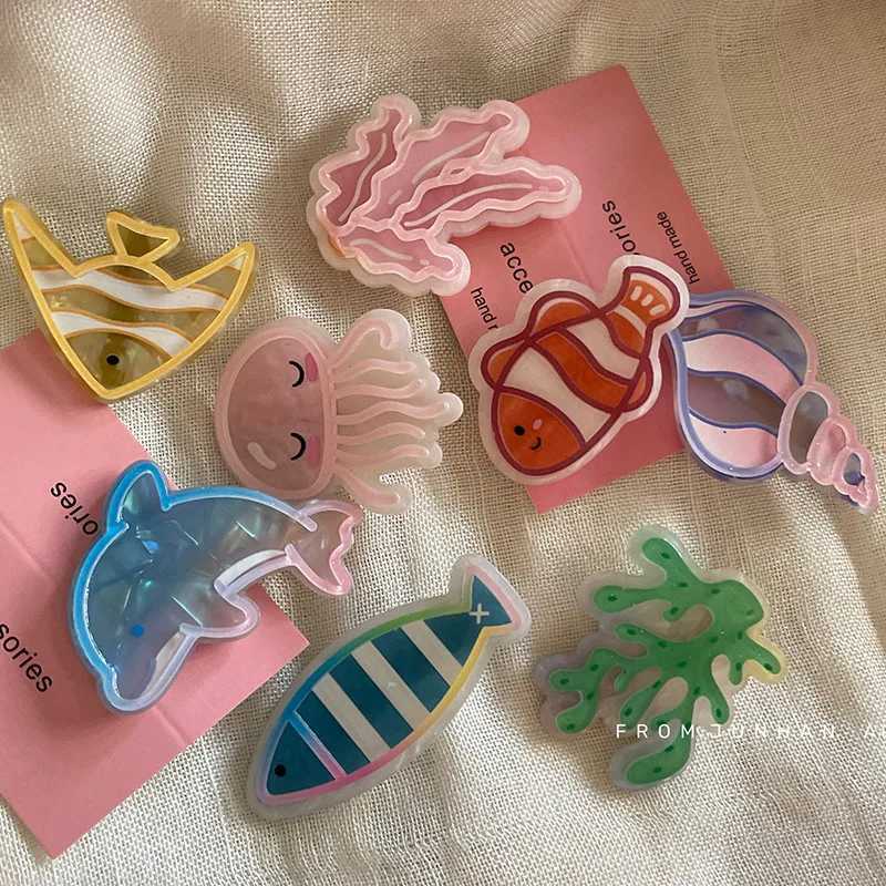 Ocean Series Cute Dried Minnows Barrettes Starfish Dolphin Hairpin Girl Side Clip Bangs Clip Hair Accessories Y250707