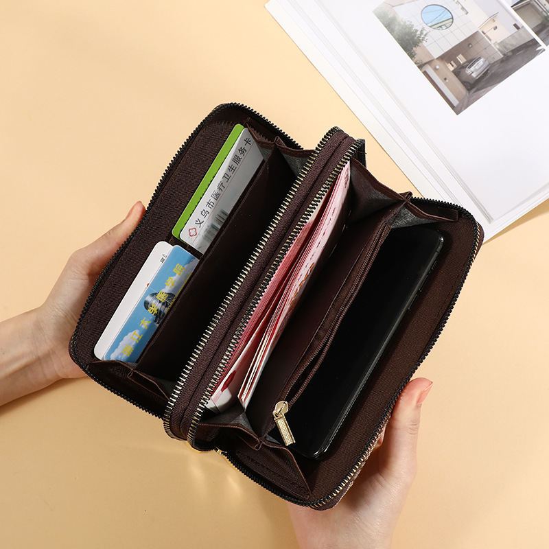 Free shipping designer Double Zipper Wallet Long Women Clutch Large Capacity European and American Trendy Fashion Simple Letter Phone Bag