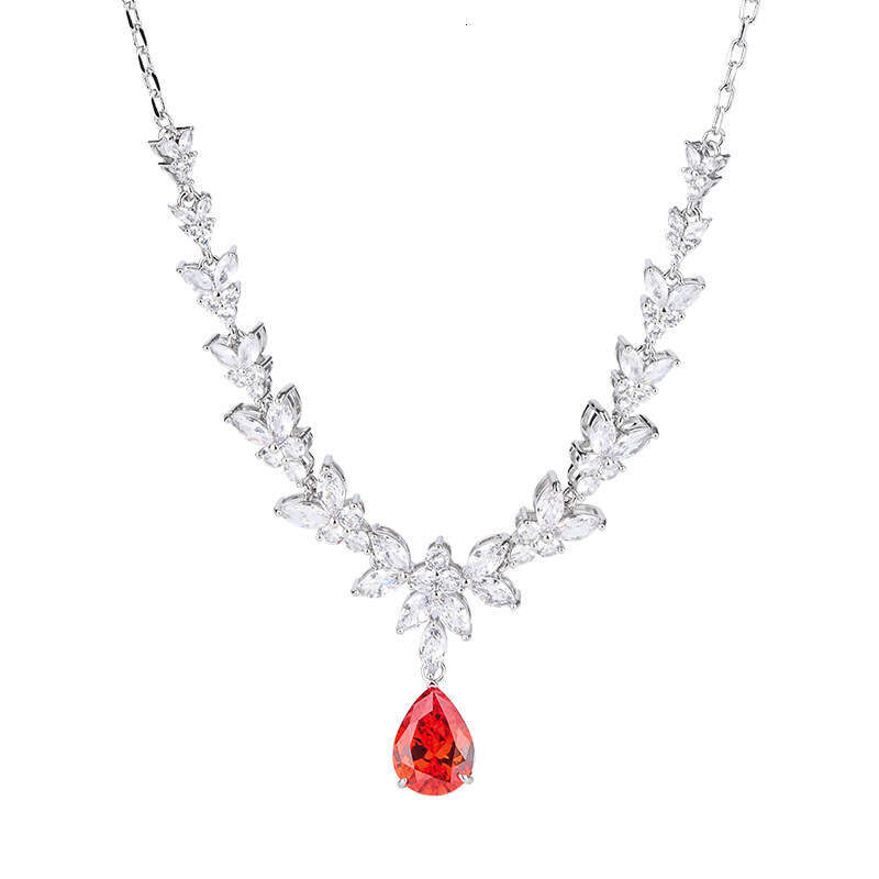 Luxurious Red Corundum Pendant Zircon Clavicle Chain Dress Evening Jewelry Colorful Gem Necklace 4A3