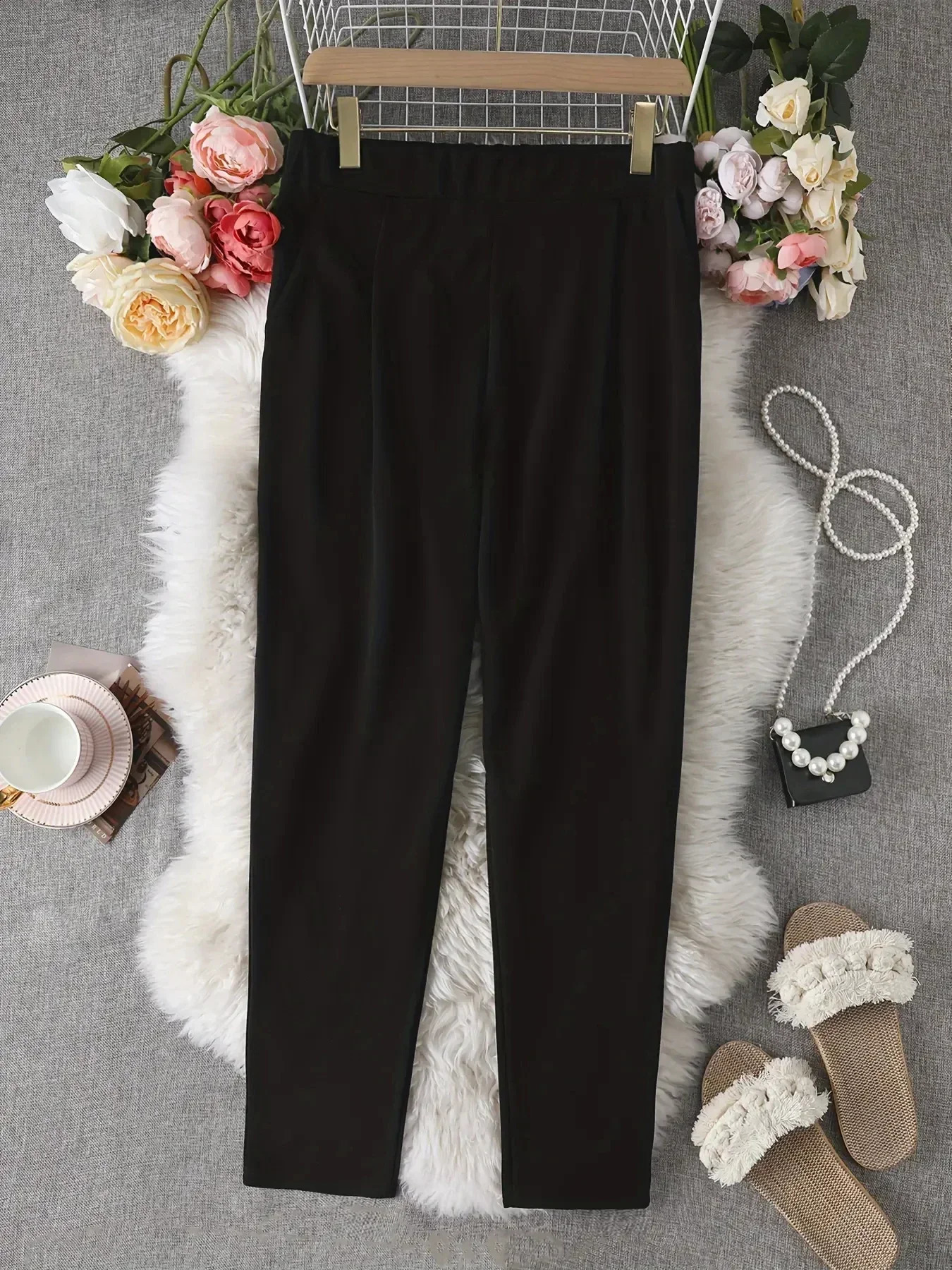 Plus Size 1XL5XL Ladies Casual Pants Loose and Simple Straight Leg Fashionable Solid Color 250628