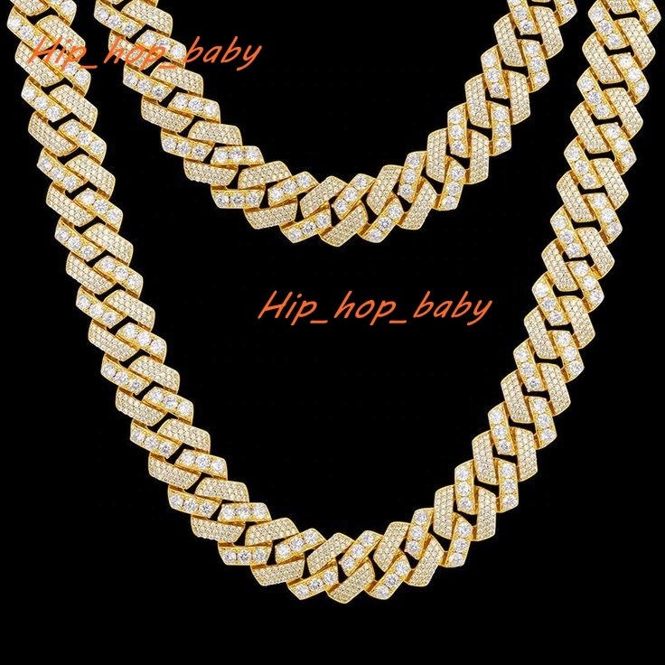 Wholesale Moissanite Hip Hop Jewelry 18K Gold 10mm 12mm 14mm 18mm 925 Silver Moissanite Diamond Iced Out Cuban Link Chain