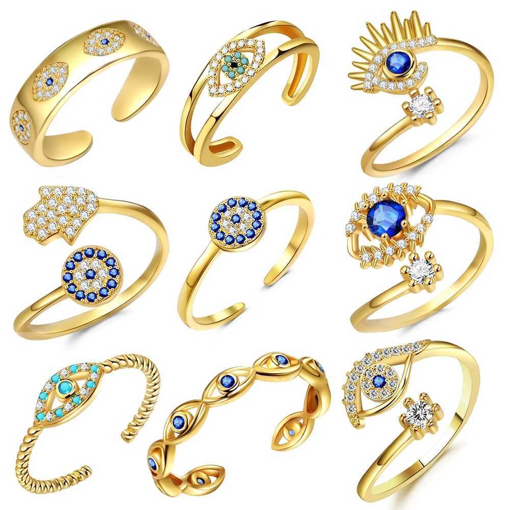 YILUOCD Blue Zircon Devil Eyes Open Adjustable Rings Lucky Turkish Evil Eye Finger Rings For Women Wedding Band JewelryXJ250707