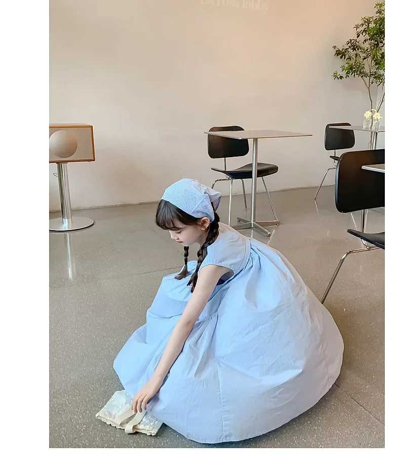 Girls Summer Dress New Korean Pure Cotton Solid Color Round Neck Pleated Princess Sleeveless Dress for Kids R250707