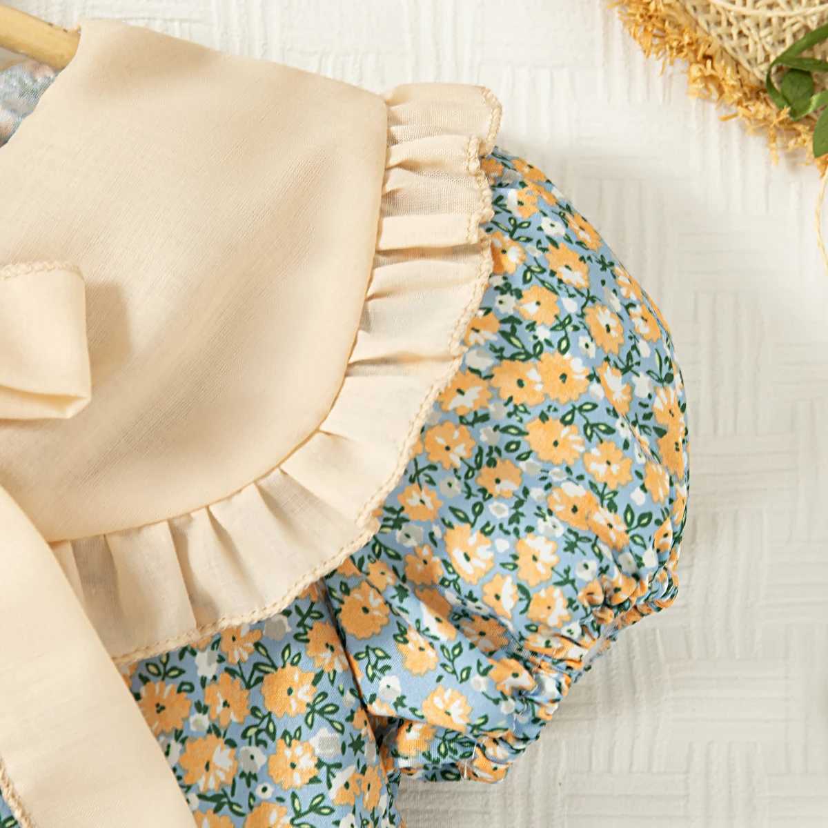 Girl Dress Summer Flower Printed Casual Dress Cute Collar Bow Elegant Outdoor Kids Clothing R250707