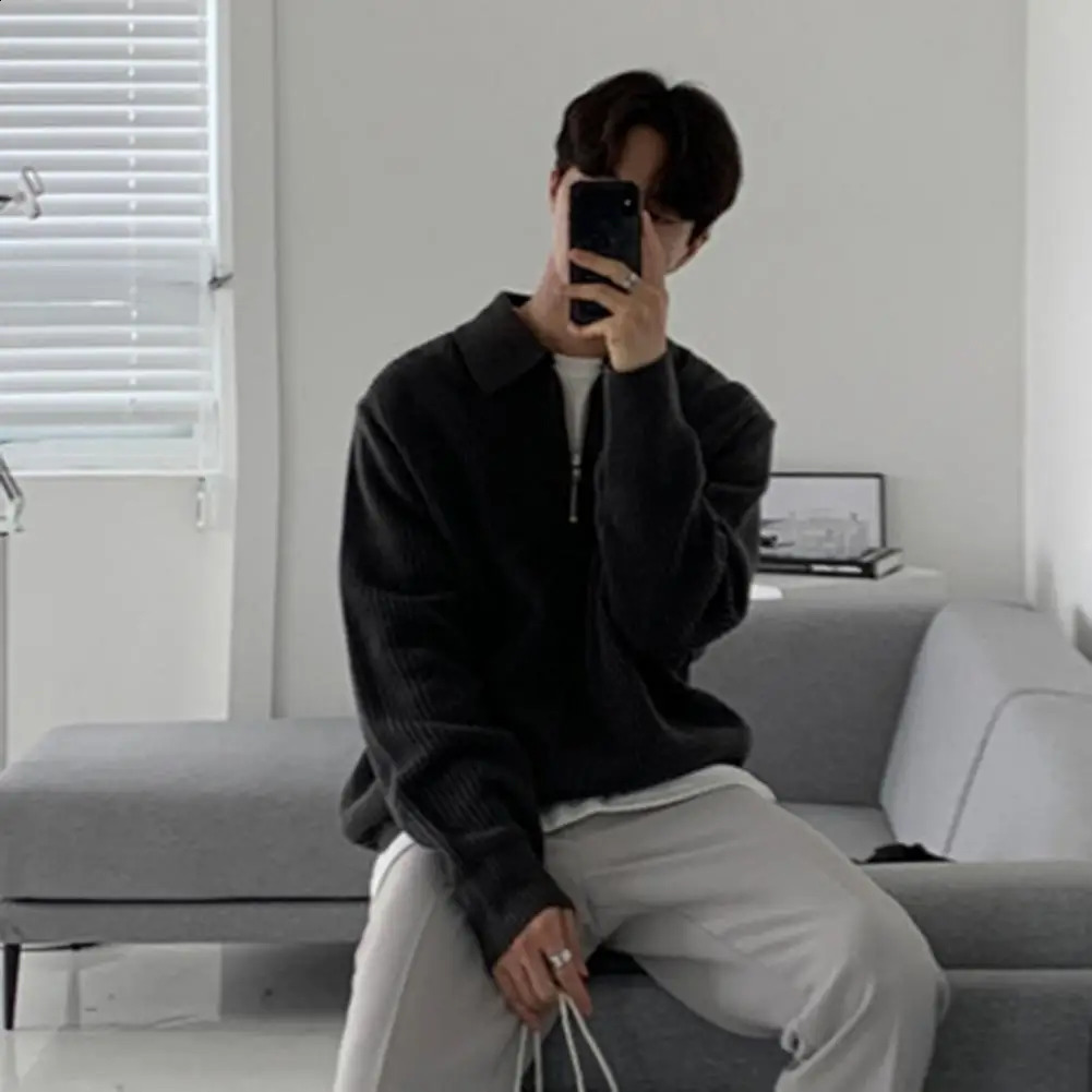Casual Men Sweater Men Layering Piece Top Mens Half Zipper Sweater with Turn-down Collar Solid Color Knitwear for Fall Winter 250703