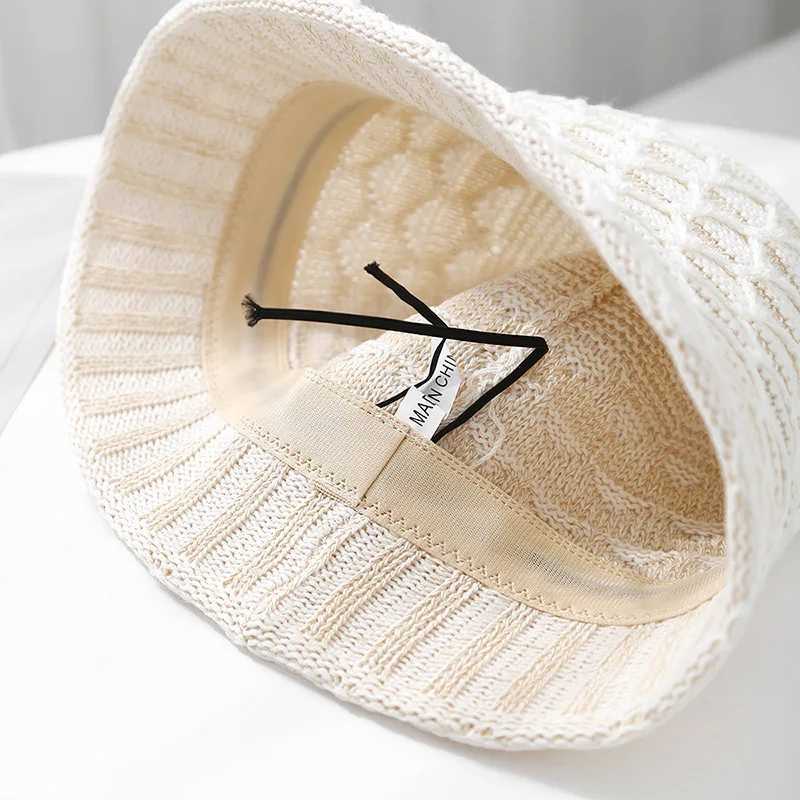 Summer Hats For Women Bucket Hat Female Hollow Shape Knitted Breathable Outdoor Sun Protection Fisherman Cap Female Korean New Y250707