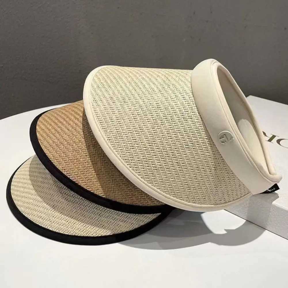 Sweet Sun Protection Straw Hat Practical Large Eaves Visors Beach Hat UV Protection Women Empty Top Ponytail Hats Y250707