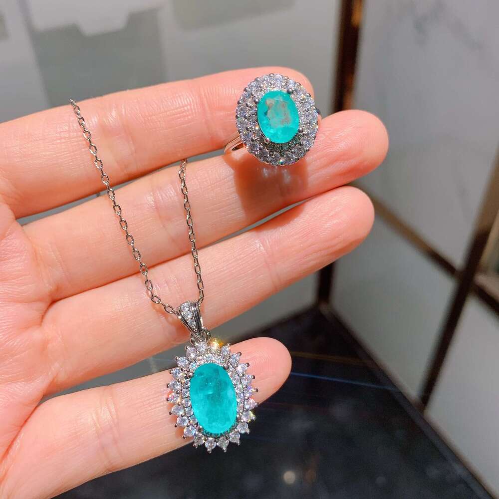 Huayoumei Jewelry Paraiba Pendant New Micro Paved Full Ring High Carbon Dia Necklace 6F3