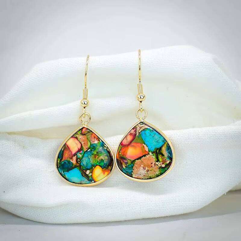 Geometric fashion Natural Stone Multi-color Matching Earrings