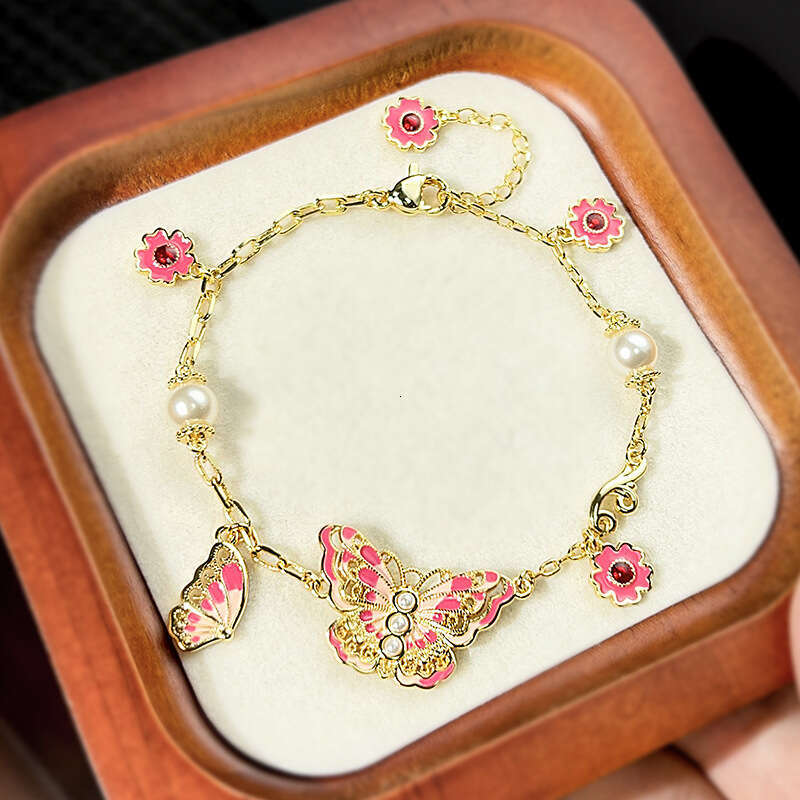 New Set Necklace Water Drop Bracelet Butterfly Shape Enamel Craft Chinese Style Fashion Women's Jewelry 511
