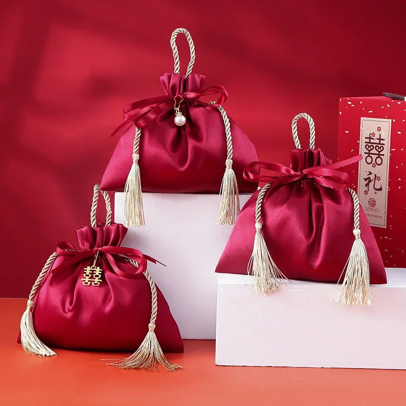 10PCS Packing Drawstring Velvet Pouch Silk Gift Bag For Jewelry Wedding Candy Boxes With Pearl String Decor Favors Bags 250702