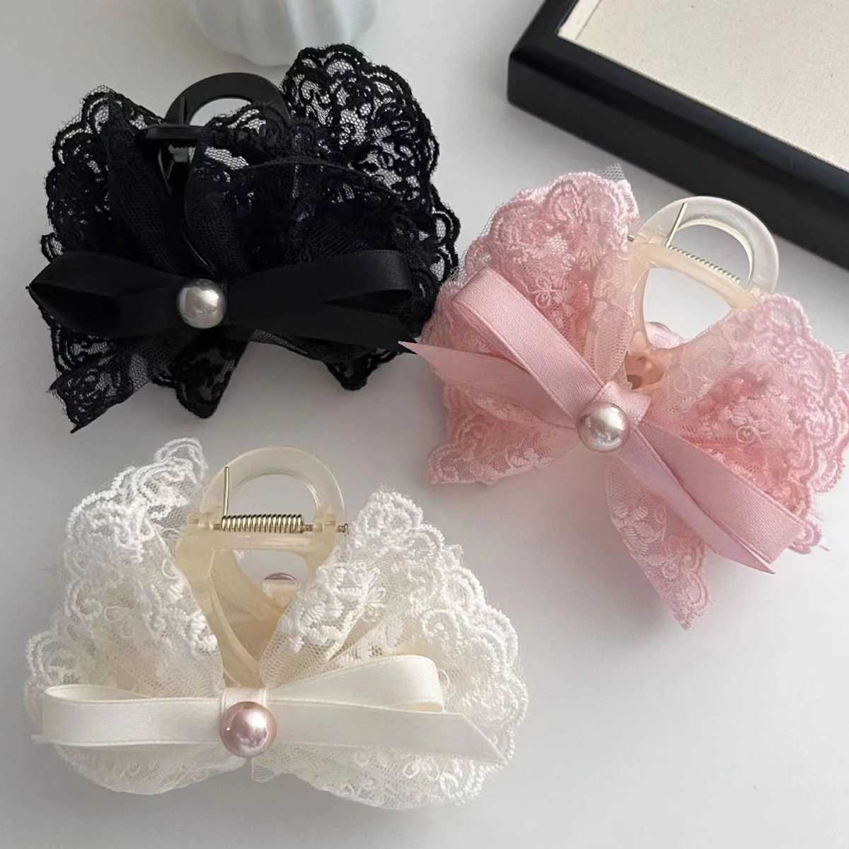 1pc French Super Fairy Lace Bow Hairpin Princess Hair Grab Half Tie Hairpin Hair Shark Clip on the Back of the Head Z250707