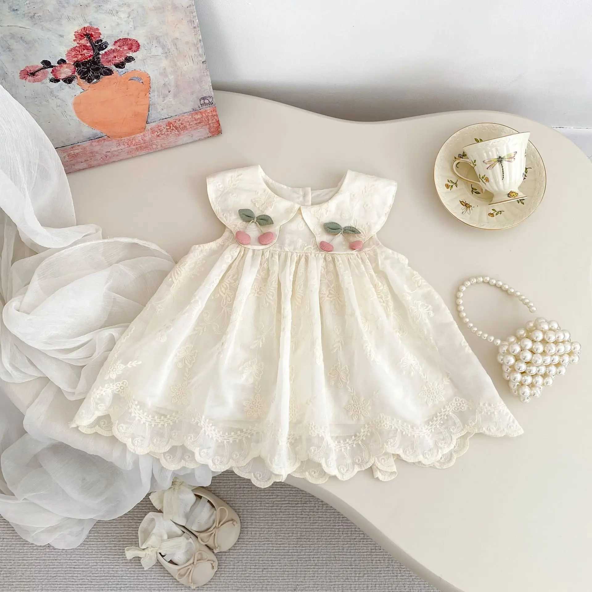 New Summer Dress for Girls Sweet Flower Embroidered Princess Skirt Lotus Leaf Edge Sleeveless Tank Top Skirt for Baby Girls R250707