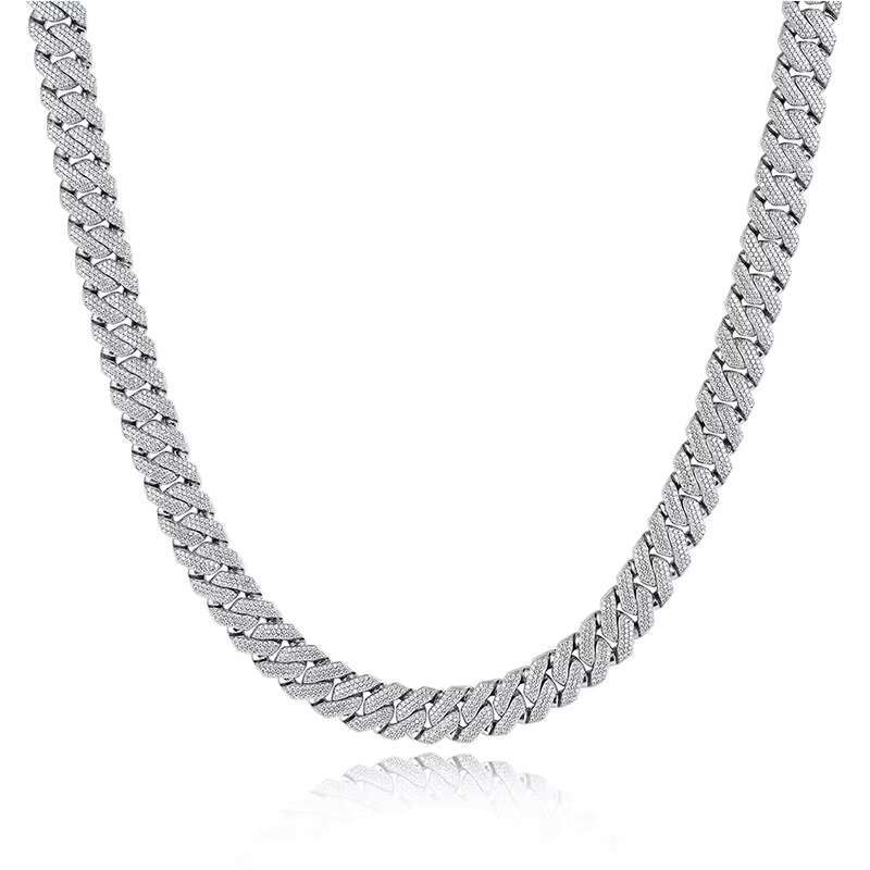 925 Sterling Silver Cuban Link 15mm Moissanite Diamond Necklace Stylish Jewelry for Men