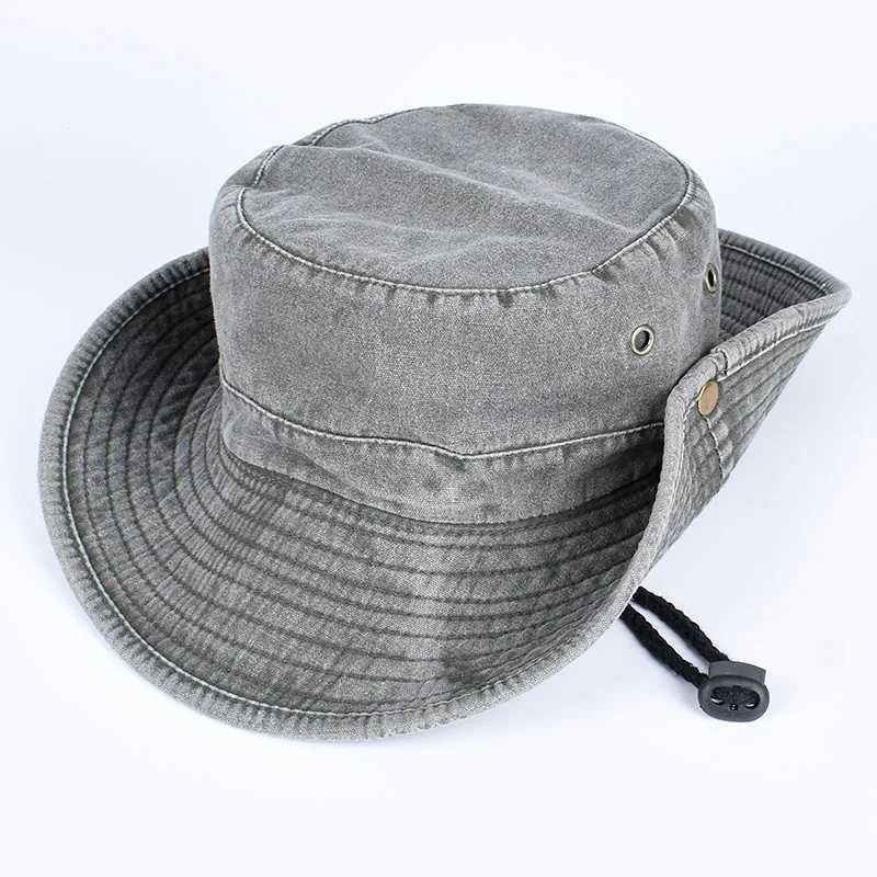 2025 Summer Bucket Hats Outdoor Sun Hat for Women Solid Cotton Wide Brim UV Protection Mens Panama Hat Beach Fisherman Fishing Cap Y250707