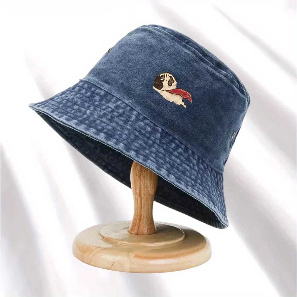 Dog print fisherman hat foldable storage washed and vintage style unisex fashionable bucket hat basin hat Y250707