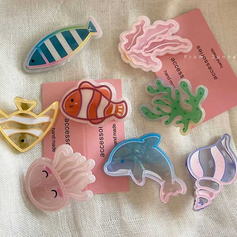 Ocean Series Cute Dried Minnows Barrettes Starfish Dolphin Hairpin Girl Side Clip Bangs Clip Hair Accessories Y250707
