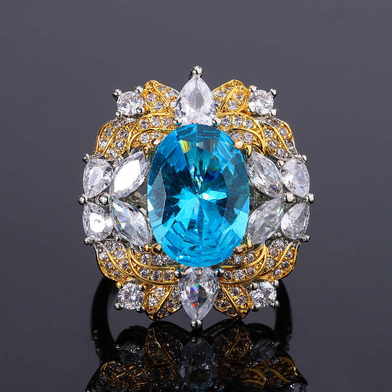 Aquamarine Zircon Paraiba Necklace Pendant Women's Emerald Imitation Red Tourmaline Ring 534