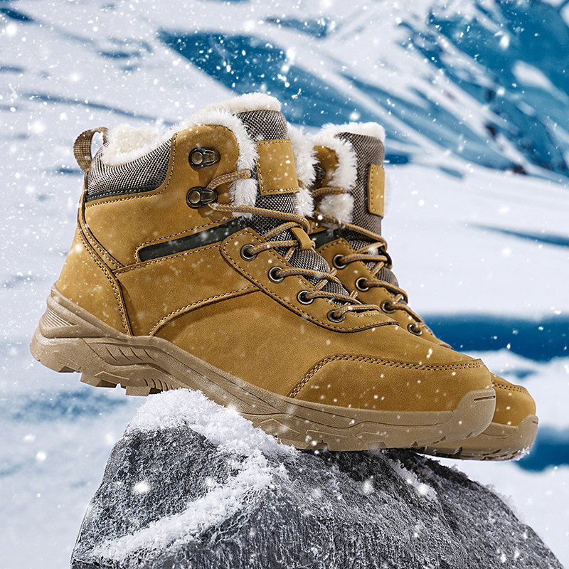 Warm Winter Fleece Outdoor Shoes with Anti-Slip Outsoles - One Button Design Available in Black & Gray & Brown