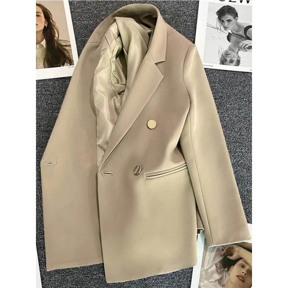 Women Suit Blazer Elegant Coat 2025 Spring Autumn Fashion Korean Double Breasted Jacket Solid Ladies Tops Clothes 250625