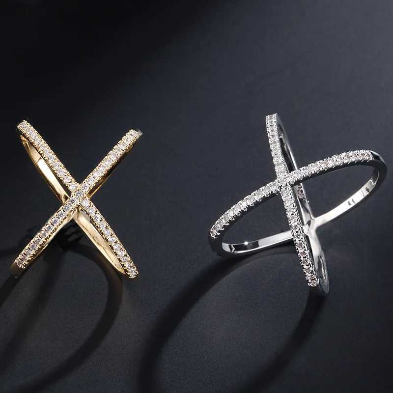 Handmade S925 Silver Criss Cross X Cross Rings Cross Rings thin AAAAA Zircon rings womens wedding Micro Pave RingXJ250707