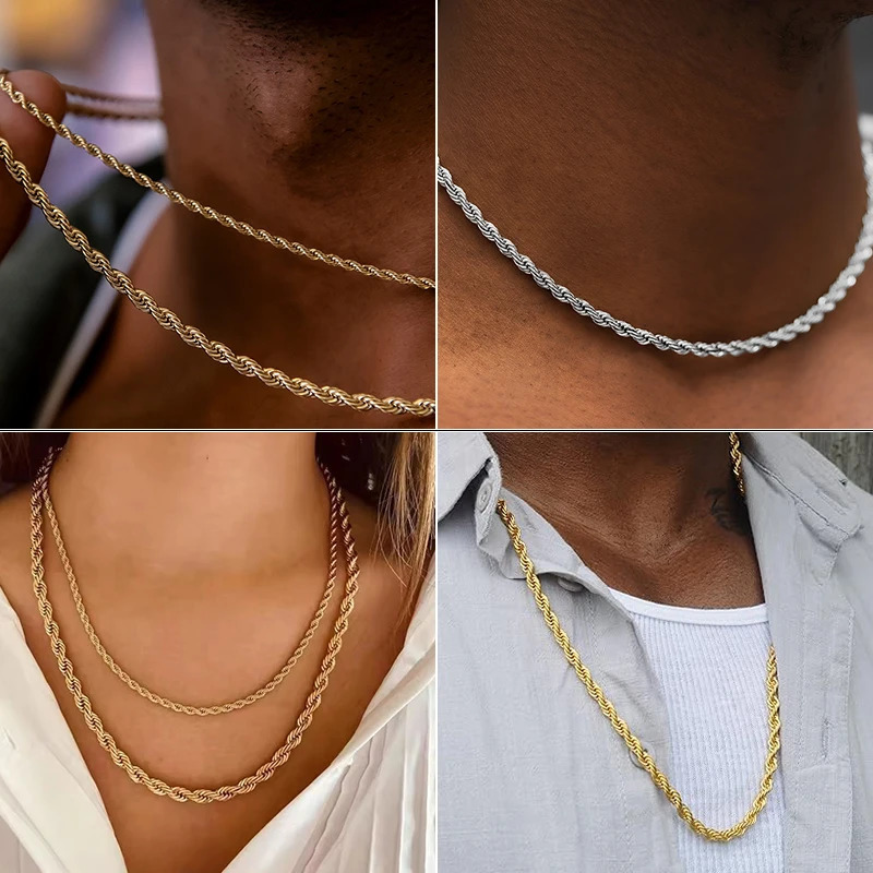 2mm8mm Stainless Steel Twisted Rope Chain Necklac for Men Women HipHop Long Necklace Jewelry Gift Wholesale Selling 250704