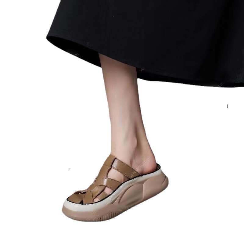 2024 Summer New Thick-Soled Braided for Women Fashionable One-Strap Comfortable Outdoor Sandals Trendy