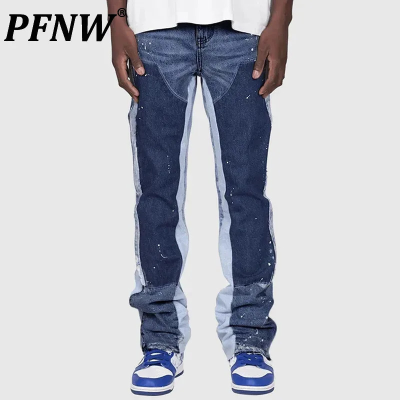 PFNW Summer Jeans Men Patchwork Cargo Denim Pants Worn-out Vintage Boot Cut Male Personalized Streetwear 12C380 250617